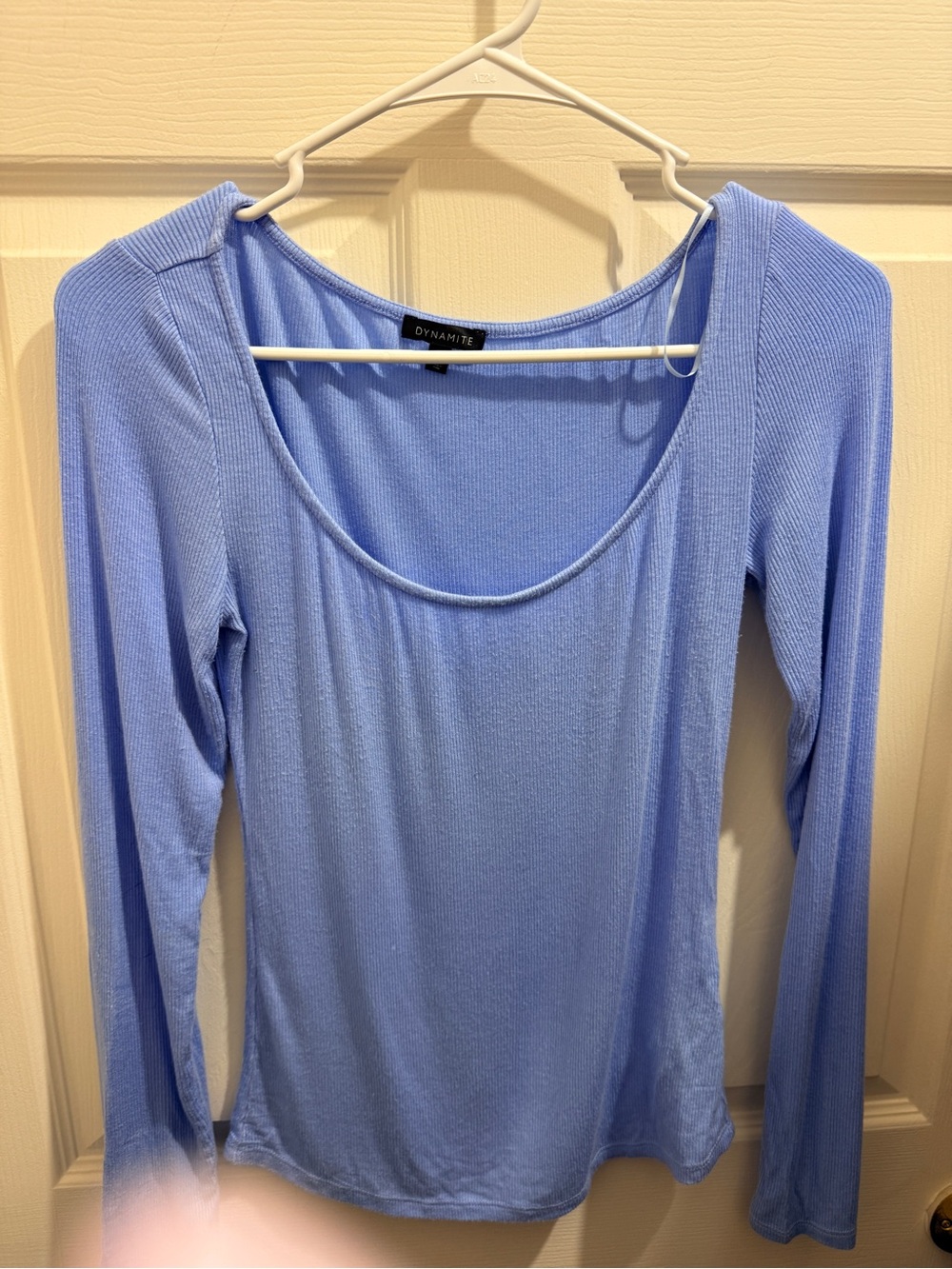 Dynamite Ribbed Scoop Neck Long Sleeve Top - Periwinkle